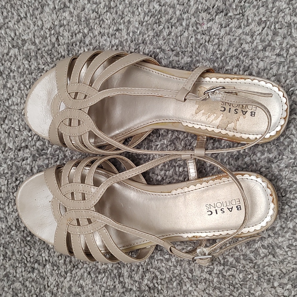Beige Low Wedge Sandals